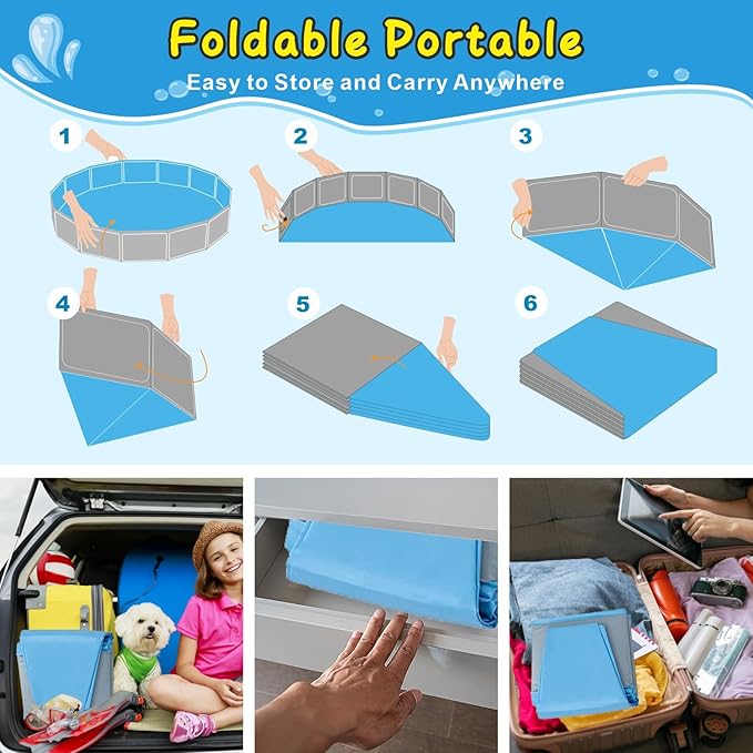 Extra Large Foldable Dog Pools for Large Dogs Heavy Duty,97"x16" Anti-Slip Portable Swimming Pool,Hard Plastic Kiddie Pool for Pets Dogs Cats & Kids