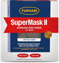 Farnam SuperMask II horse fly mask without ears, extended coverage, protects eyes from insects and debris, adjustable throat latch, Average Horse Size