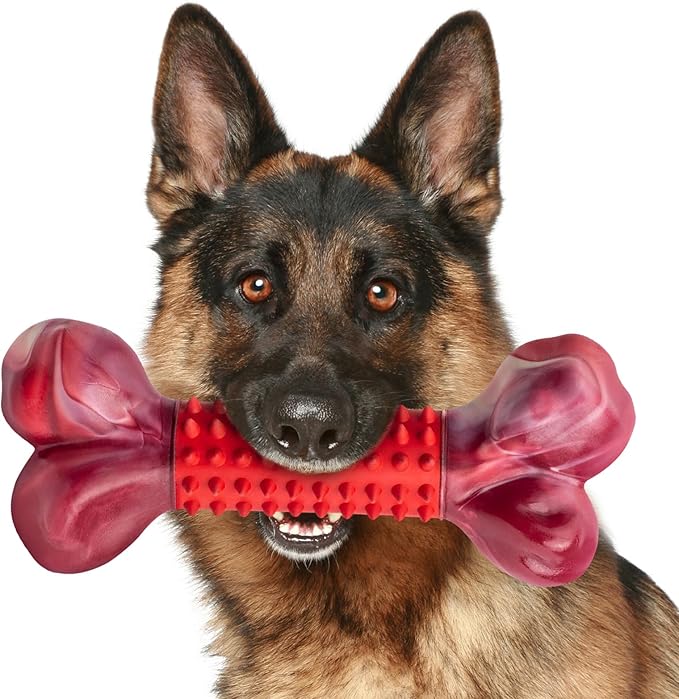 Apasiri Tough Dog Toys for Aggressive Chewers Beef Flavor: 8" Dog Chew Bone for Large Breed, Nylon & Rubber Chew Toy for Medium Large Dogs