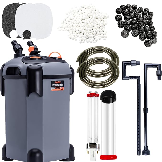 Aquarium Canister Filter with 3 Media Trays Spray Bar External Canister Filter for Large Fish Tank and Aquariums, 1000F-266GPH