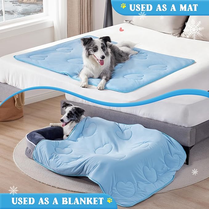 Cooling Blanket for Dogs, Lightweight & Durable Dog Cooling Mat, Q-MAX>0.45 Soft Breathable Pets Comforter for Couch, Bed & Car Essential - Light Blue 40x50 Inches