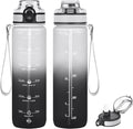 32oz Motivational Water Bottles with Time Marker & Fruit Strainer, Transparent Gradient Color Water Bottle with Times to Drink, Leakproof & BPA Free, Reusable Bottle with Strap (No Straw)