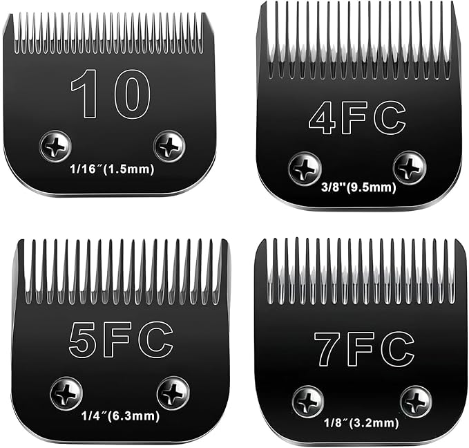10 Blades Dog Grooming Blades Compatible with Andis/Oster A5/Wahl KM-10 Series Dog Clippers,Detachable Clipper Replacement Blade(4PCS-#10+4FC+5FC+7FC)