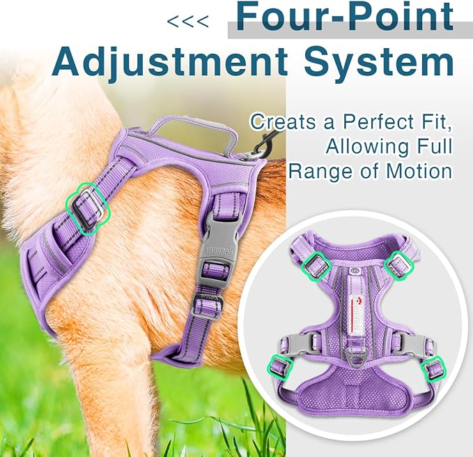 BARKBAY Dog Harness No Pull with ID Tag Pocket - Heavy Duty, Reflective, Easy Control for Large Dogs(Violet Purple,S)
