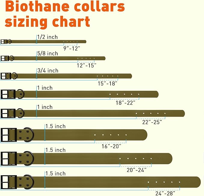 Dogline Biothane Waterproof Dog Collar Strong Coated Nylon Webbing with Black Hardware Odor- Proof for Easy Care Easy to Clean High Performance Fits Small Medium or Large Dogs, Olive Drab Green