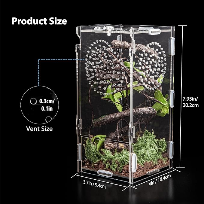 Jumping Spider Enclosure, Acrylic Praying Mantis Habitat, 8"*4"*4" Insect Terrarium, Small Reptile Cage Accessories with Secure Lock for Arboreal Tarantula, Snails, Bug, Lizard