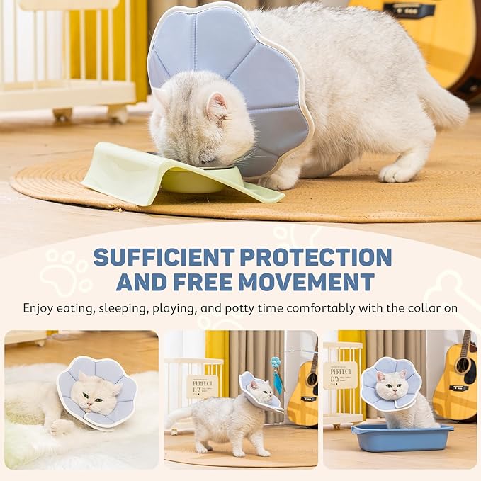 Avont Soft Cat Recovery Cone Collar, Adjustable Lightweight Kitten E-Collar for Small Dogs, Comfortable Neck Donut Stop Licking Scratching After Surgery -Grey(S)
