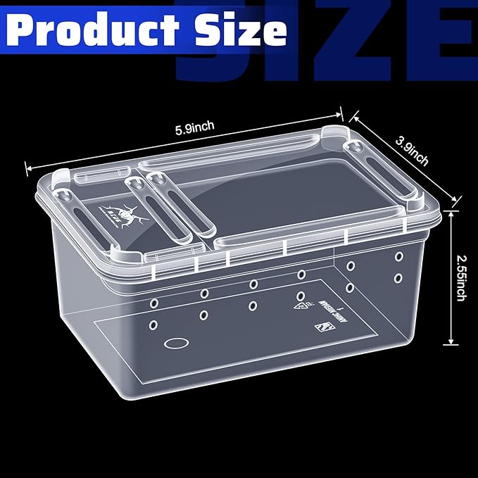 Irenare 8 Pcs Reptile Breeding Breeding Box Plastic Spider Terrarium Tarantula Feeding Box for Bearded Dragon Lizard Spider Gecko Scorpion(Vent Holes,5.9 x 3.9 x 2.5 Inch)