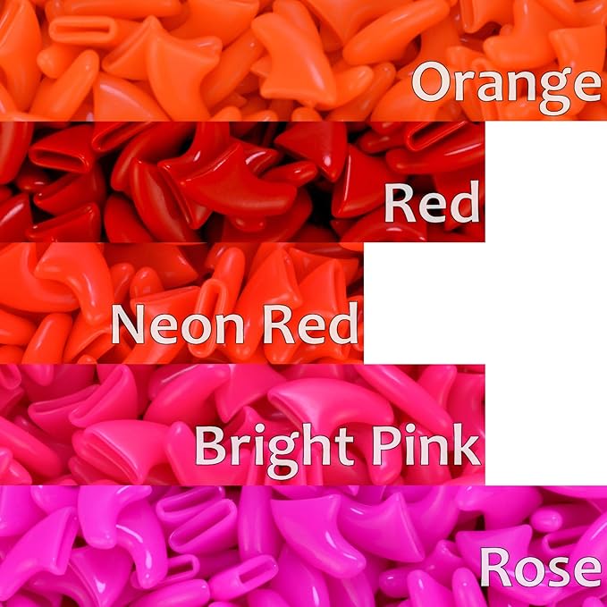 zetpo 100 pcs Cat Nail Caps | Cat Claw Covers | with Adhesives and Applicators (M, Orange, Red, Neon Red, Bright Pink, Rose)