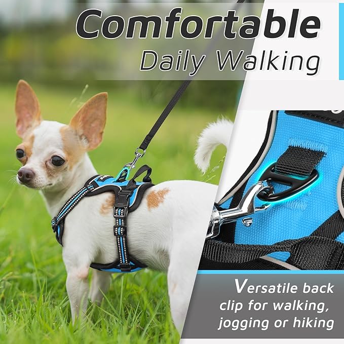 Eagloo Small Dog Harness No Pull, Service Vest with Reflective Strips and Control Handle, Adjustable and Comfortable for Walking, No Choke Pet Harness with 2 Metal Rings, Sky Blue, XS