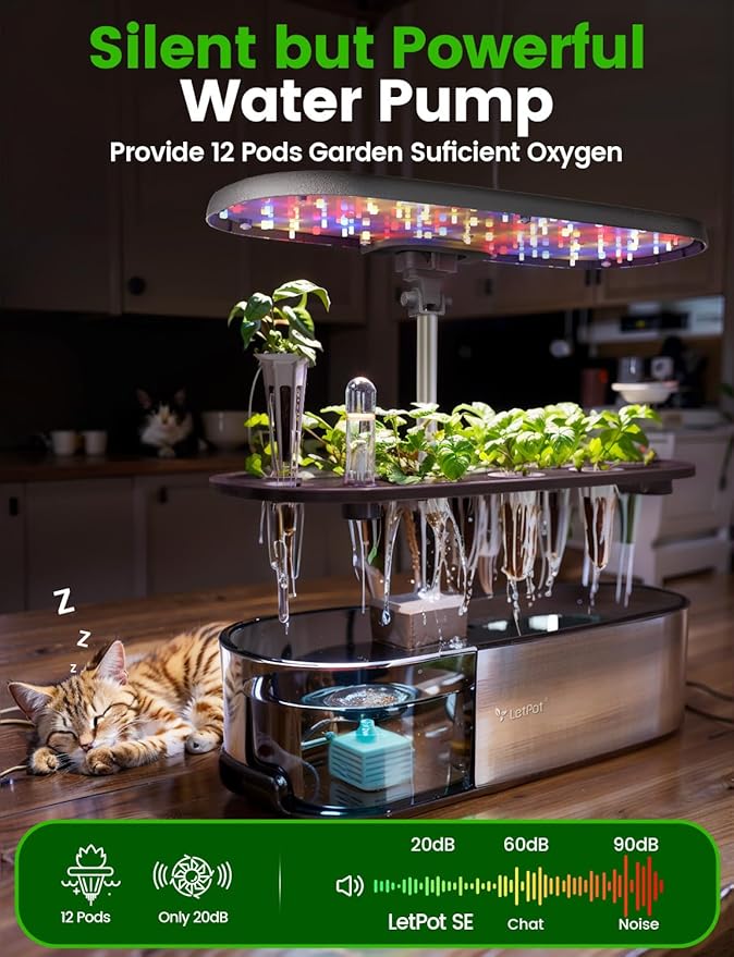 LetPot LPH-SE Hydroponics Growing System, 12 Pods Smart Herb Garden Kit Indoor, Indoor Garden, APP & WiFi Controlled, with 24W Growing LED, 5.5L Water Tank, Pump System, Automatic Timer