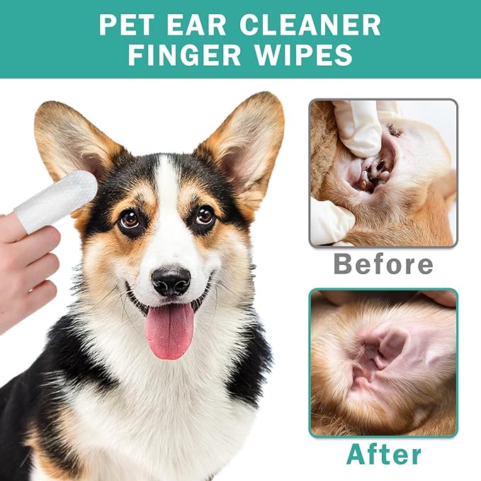 Dog Ear Cleaner Wipes Grooming Kit Care for Dogs & Cats Pet Ear Relief Gently Remove Ear Wax Debris and Smelly 50 Pcs Unscented