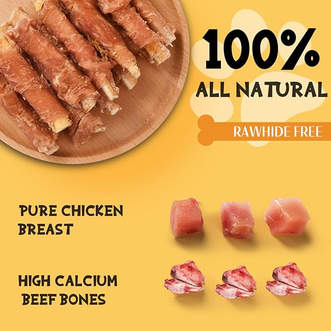 ASMPET Dog Treats Chews, Chicken Wrapped Beef Cartilage, Rawhide Free & Grain Free Dog Snacks 10.6 oz