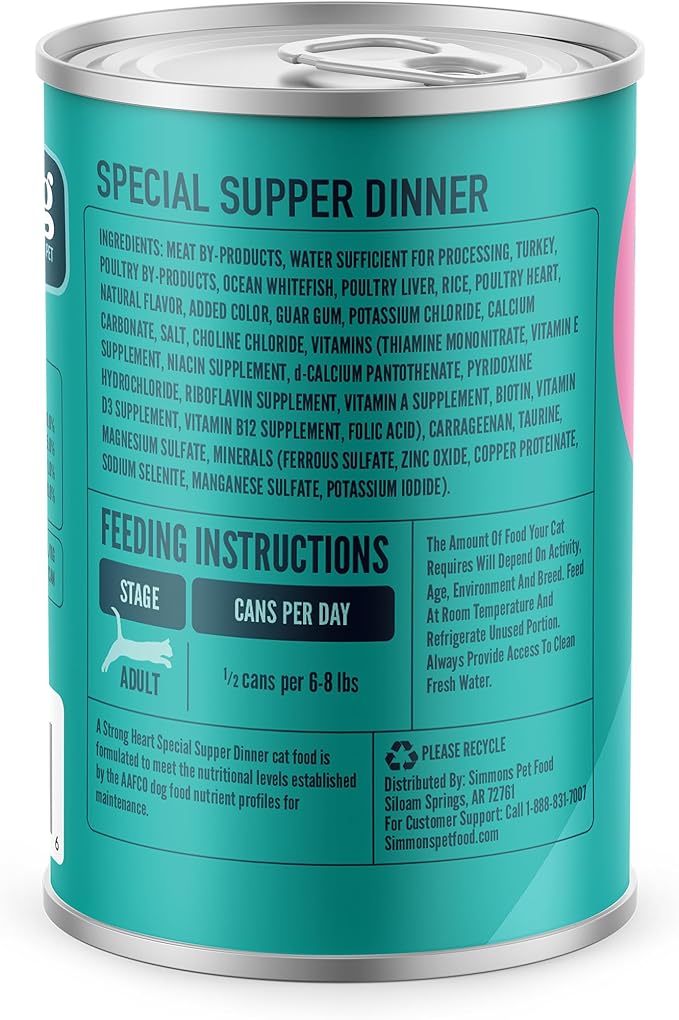 A Strong Heart Canned Wet Cat Food, Special Supper Dinner - 13.2 oz Cans (Pack of 12), Made in The USA with Real Turkey & Fish