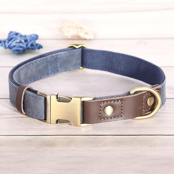 Didog Soft PU Leather Dog Collars for Small Dogs,Classic Adjustable Dog Collars with Quick Release Metal Buckle,Easy Clean and Comfortable with Nylon Lining,Blue,S Neck 10-15"