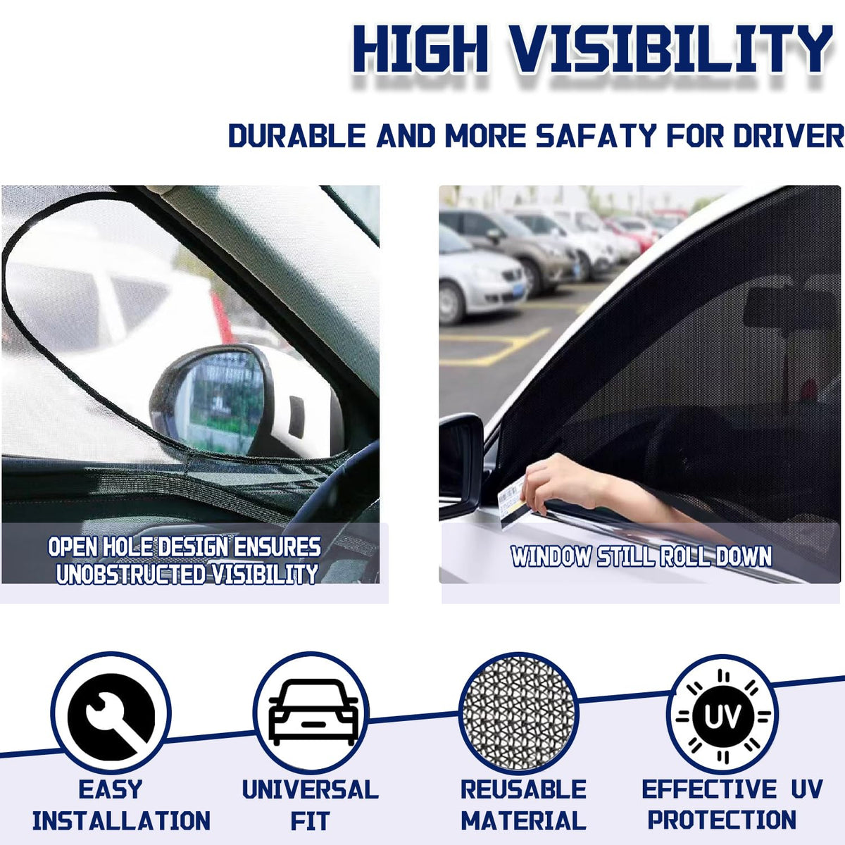 Car Rear Window Screens for Side Windows, 2 Pack Side Window Sun Shades,Stretchy Mosquito Net Cover Fit Cars SUVs - Up to 36.22”x55.1”