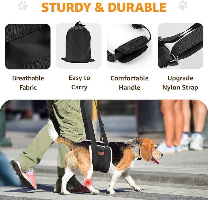 Adjustable Dog Lift Harness, Dog Sling for Large Dogs Lift Support and Rehab Harness for Weak Rear Legs, Soft Hind Leg Support Helps Senior, Injured, Disabled and After ACL Surgery Dogs(Black,Medium)