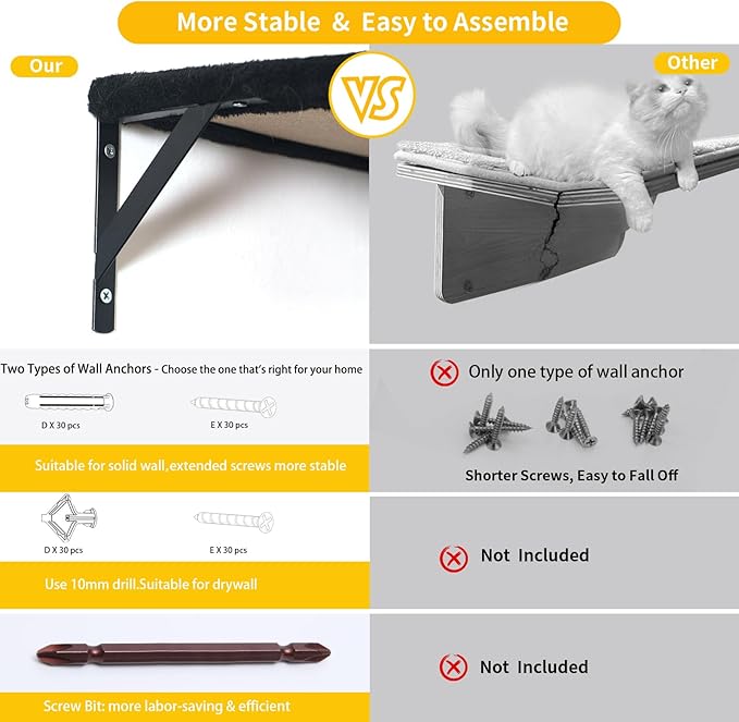 Modern Wall-Mounted Cat Furniture - 5pcs Cat Wall Shelves, Wooden Climber Includes House, Bridge, Tree, Steps, and Scratcher (Black)