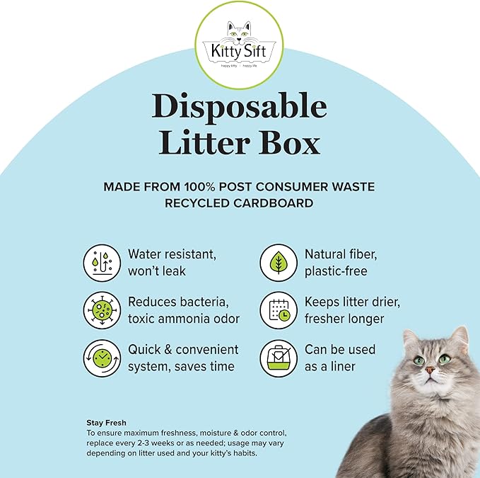Kitty Sift (6-Pack) Disposable Cat Litter Box, Sustainable, Clean - Large, 6-Pack