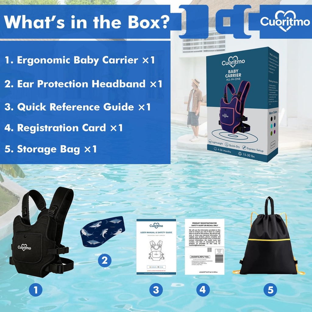 Neoprene Baby Carrier for Newborn to Toddler, Waterproof Front Carry Holder with Adjustable Straps, Lightweight for Beach, Pool & Summer, Light Bule