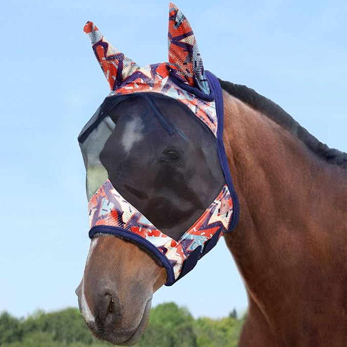 Harrison Howard LumiVista Horse Fly Mask Standard with Ears UV Protection for Horse Abstract Graffiti L Full Size