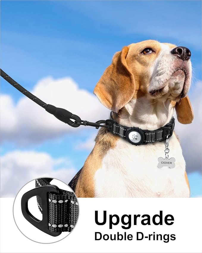 TagME Airtag Dog Collar,Waterproof Reflective Pet Collar with Airtag Holder,Soft Padded and Double D-Rings for Medium Dogs,Black