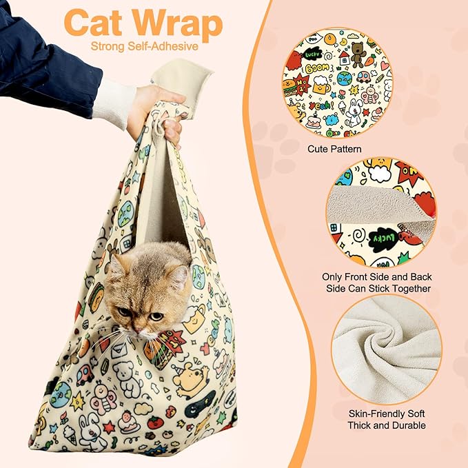 21.7" Grooming Wrap Cat Wrap for Cutting Nails Cat Restraint for Nail Clipping Cat Swaddle Wrap Cat Burrito Wrap M(Within 6lbs) Anti-Scratch Anti-Escape Multifunctional Pet Tool