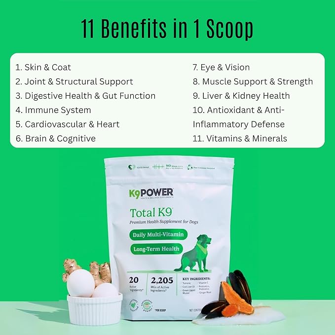 K9 Power Total K9 for Dogs 1lb - Supports Joint Health - Boosts Immune Function -Enhances Muscle Strength - Promotes a Healthy Coat