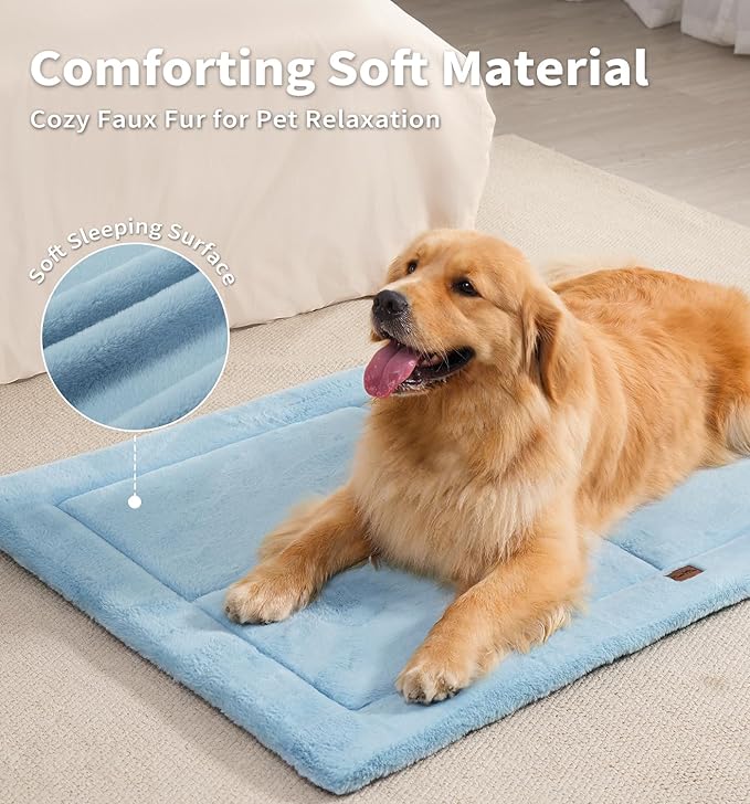 Made4Pets Dog Crate Pad Bed for Medium Large Dogs, Washable & Reversible, Anti-Slip Kennel Mat for Cozy Sleeping, Soft Fluffy Dog Bed for Indoor & Outdoor Use, 35"x23", Blue