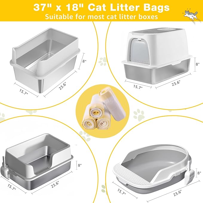 Litter Box Liners 40 Count, 37" x 18" Jumbo 3MIL Thicken Cat Litter Bags Tear Resistant Disposable Cat Litter Liners for XL Stainless Steel Litter Box and Other Suitable Size Litter Box