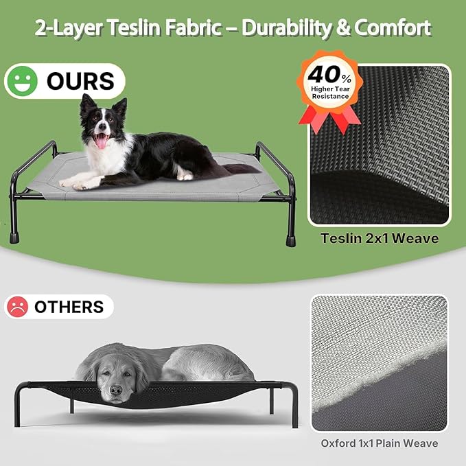 Raised Dog Bed, Outdoor Dog Bed for Dogs, Cooling Elevated Pet Cot, Durable and Sturdy Pet Bed, Waterproof Mesh Cover Raised Metal Frame, Non Slip, Grey