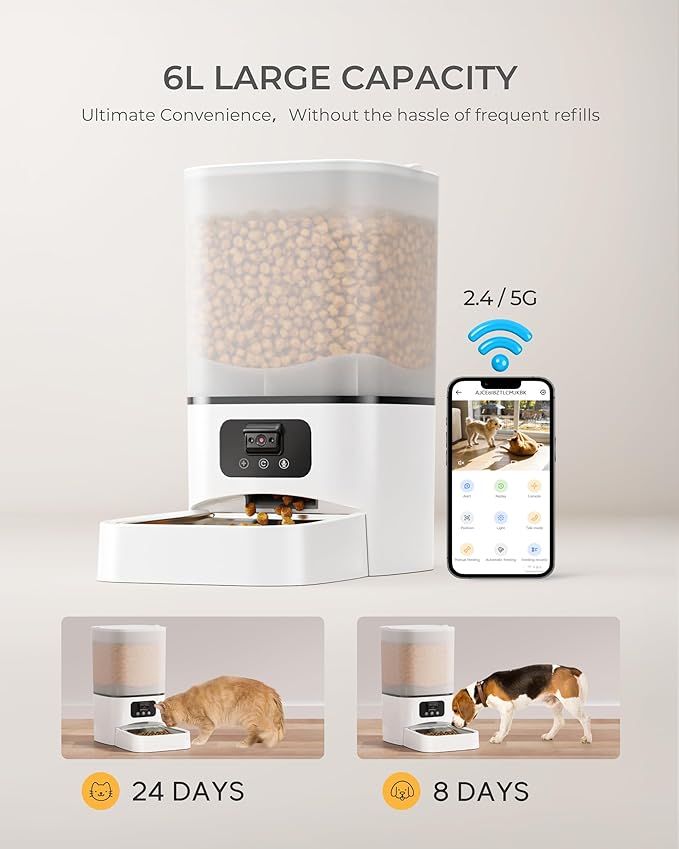 Automatic Cat Feeder with Camera,Adjustable Camera 5G/2.4G WiFi Timed cat Feed, auto cat Feeder, Automatic Pet Dispenser with HD Night Vision