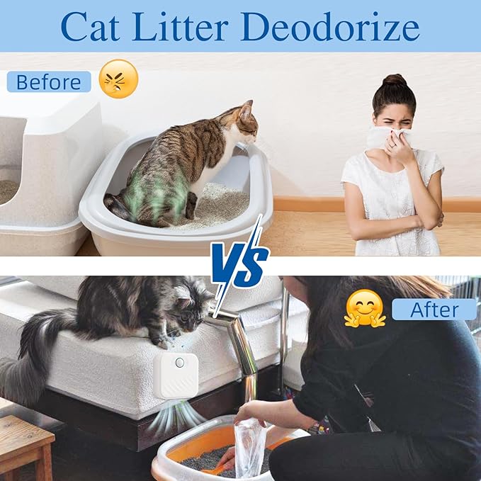 Smart Cat Litter Deodorizer，Dust-Free Cat box Deodorizer Rechargeable 4000 mAh，for All Kinds of Cat Litter Box Bathroom Wardrobe Kitchen and Small Area, White