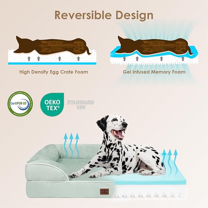 EHEYCIGA Orthopedic Large Dog Bed, Waterproof Memory Foam, Non-Slip Bottom, Sage Green, 36"L x 27"W x 6.5"Th
