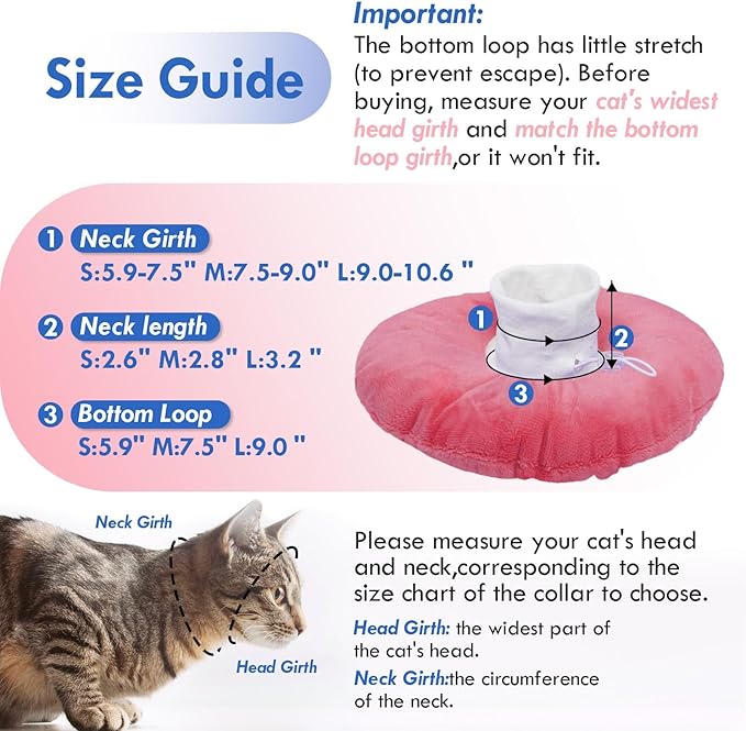 Cat Cones to Stop Licking, Adjustable Neck Soft Elizabethan Collar After Surgery, Comfortable & Lightweight Cute Kitten Donut Collar for Head/Foot Wounds Recovery, Pink Small