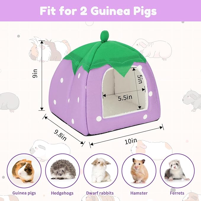 BWOGUE Guinea Pig House Bed Cozy Hamster Cave Large Hideout for Dwarf Rabbits Hedgehog Bearded Dragon Winter Nest Hamster Cage Accessories