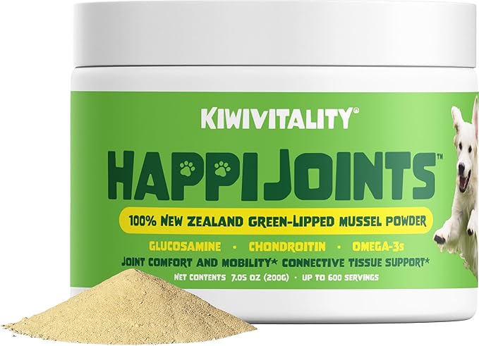Green Lipped Mussel Powder for Dogs & Cats - Premium Hip & Joint Support for Joints, Tendons, Ligaments (200 Grams, Up to 600 Servings)