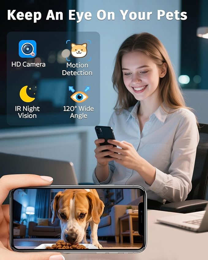 Automatic Dog Feeder Large Breed with Camera - 12L/50 Cups 5G WiFi App Control Dog Food Dispenser, Easy Setup, HD 1080P Video with Night Vision by Yakry