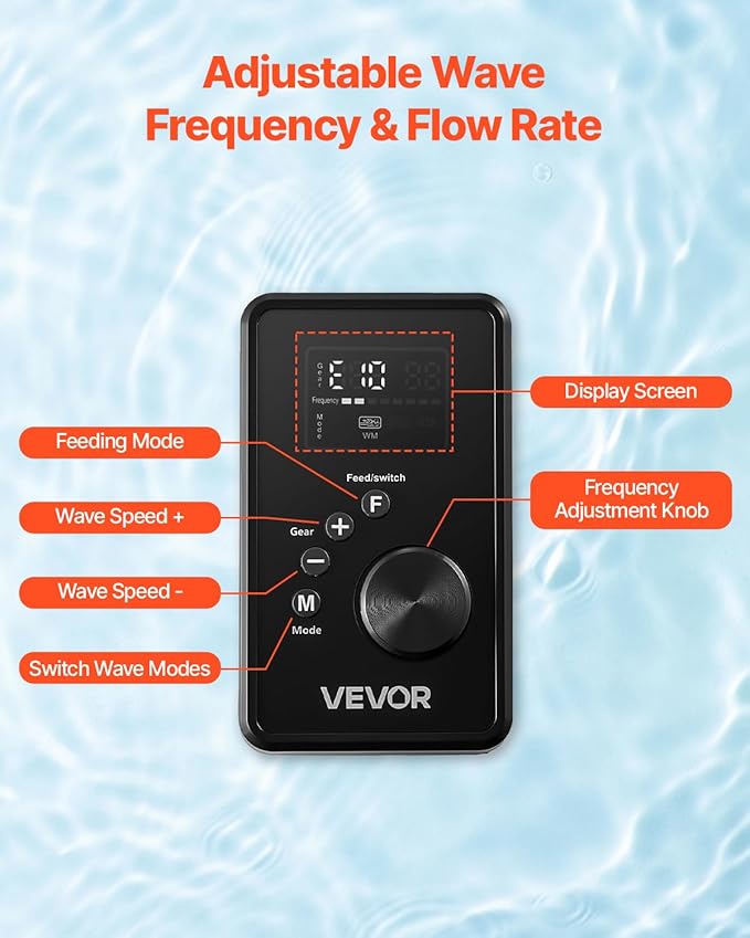 VEVOR Aquarium Wave Maker, 25W, 2380 GPH Adjustable Cross Flow Pump with Controller, Magnetic DC 24V Aquarium Powerhead, Strong Magnetic Base, 360° Rotating Wavemaker, for Saltwater Marine Freshwater