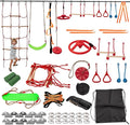 Slsy 60FT Ninja Warrior Obstacle Course (13 Obstacles), Ninja Slackline Kit for Kids, Durable Playset Equipment with 13 Most Complete Set-Monkey Bar,Swing, Balance Belt, Climbing Ladder & Net