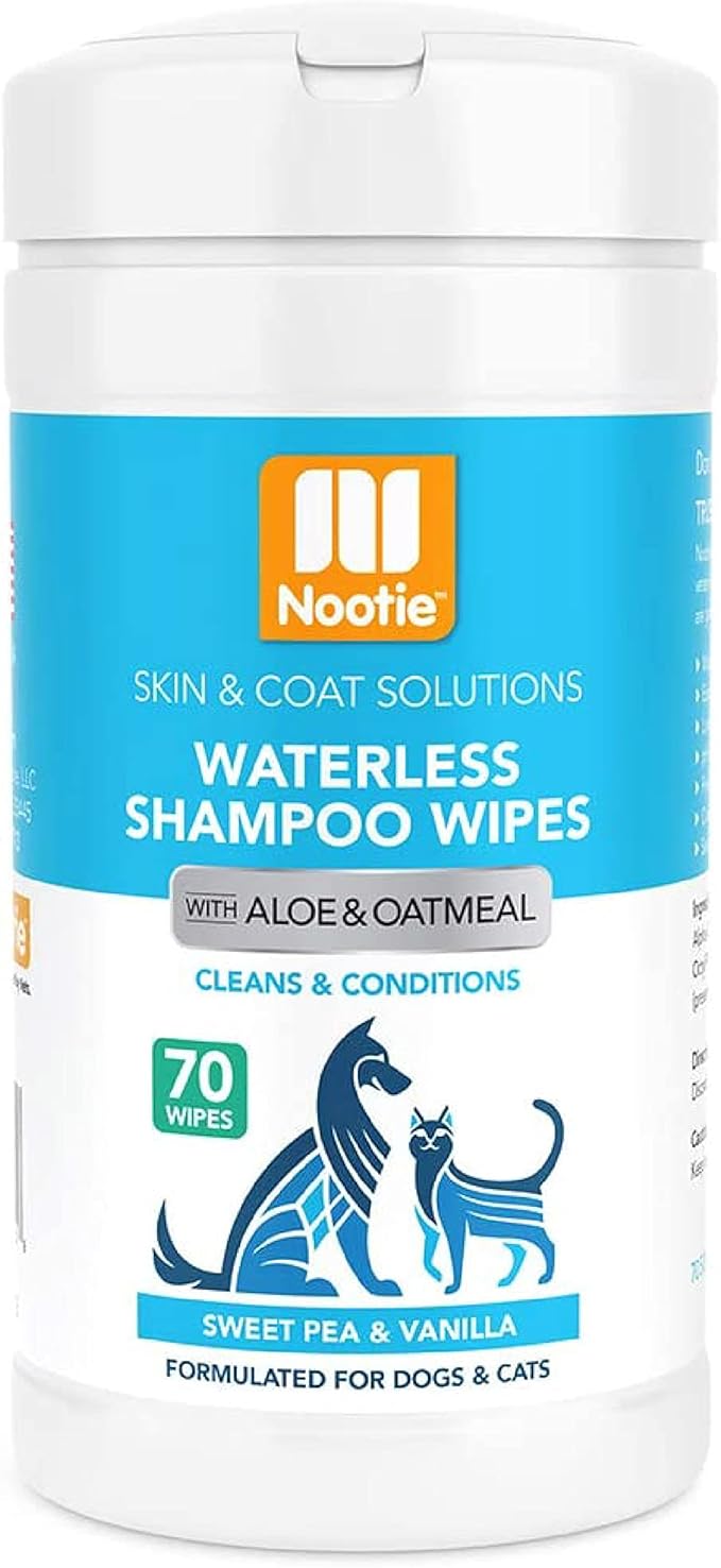 Nootie Waterless Shampoo Wipes for Dogs & Cats (70 Wipes, Sweet Pea & Vanilla)