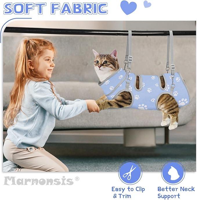 Cat Grooming Hammock, Self-Adherent Wrap for Cutting Nails, Anti-Escape Calming Grooming Bag for Medicine, Nail Clipping, Teeth Brushing, Ear Cleaning