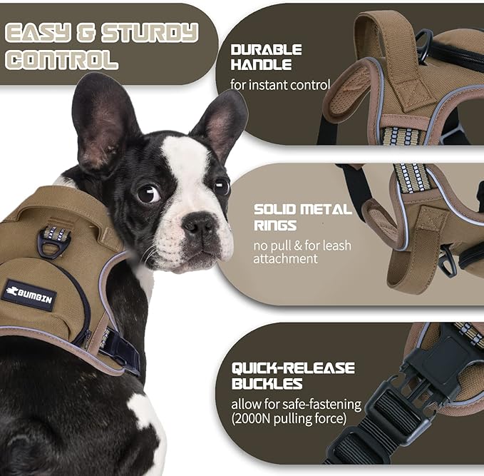 No Pull Dog Harness for Large Dogs, Adjustable No Choke Pet Vest with Dog Leash Fit Smart Reflective Pet Walking Harness for Training Easy Control Soft Handle Brown XL
