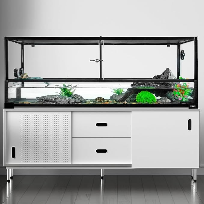 REPTIZOO 67 Gallon Large Turtle Tank Aquarium, 48"×18"×18" Tortoise Habitat Water-Land Ecological Turtle Tank with Drainage System Aquatic Aquarium