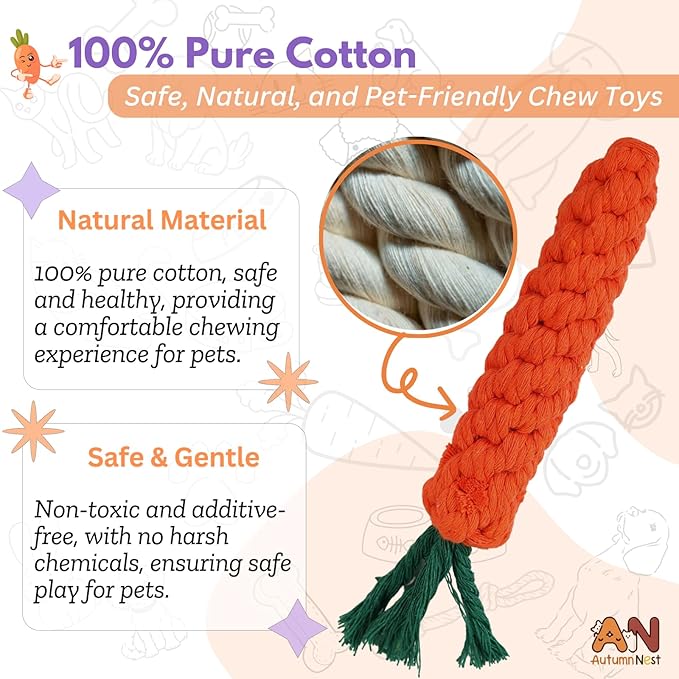 3PCS Orange Woven Pet Chew Set, Puppy Teething Chews, Dog Chew Treats, Cat Teething Playset, Safe Braided Chews for Pets, Durable & Interactive