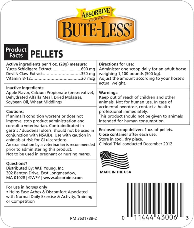 Absorbine Bute-Less Comfort & Recovery Supplement Pellets, Healthy Inflammatory Response, 5 lb / 80 Day Supply