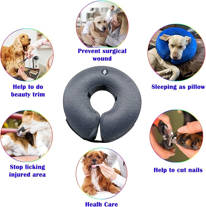 Katoggy Inflatable Dog Cone Collar for Small Medium Large Dogs and Cats, Soft Adjustable Blow up Donut E-Collar for Post-Surgery Recovery