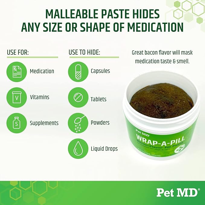 Pet MD Wrap A Pill Bacon Flavor Pill Paste for Dogs - Create a Pocket to Hide Pills and Medication - 59 Servings