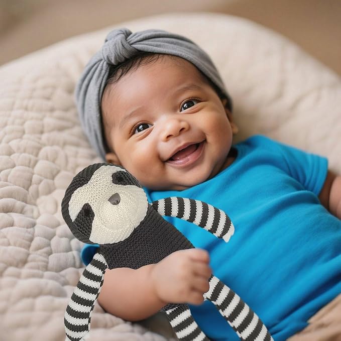 100% Organic Cotton Baby Toys 7.1" Sloth Stuffed Animal for Newborn (Grey)