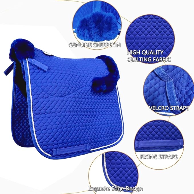 Woolous Dressage Saddle Pad, English Saddle Pad with Sheepskin Trim, Lambskin Wool Fleece Lining, Square Saddle Pad for Equestrian Riding, Comfortable & Shock Absorbing